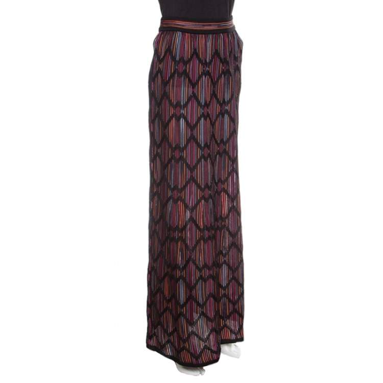 Pre Owned M Missoni Multicolor Striped Knit Chevron Pattern Maxi Skirt M