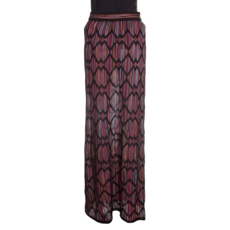 Pre Owned M Missoni Multicolor Striped Knit Chevron Pattern Maxi Skirt M