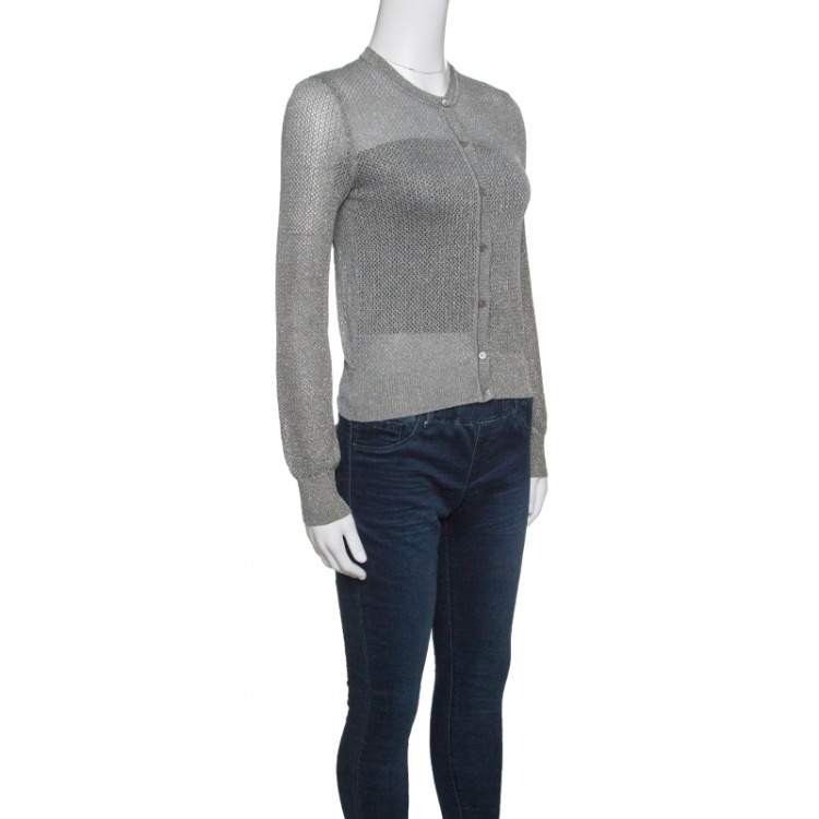 Pre Owned M Missoni Grey Perforated Lurex Knit Cropped Cardigan S