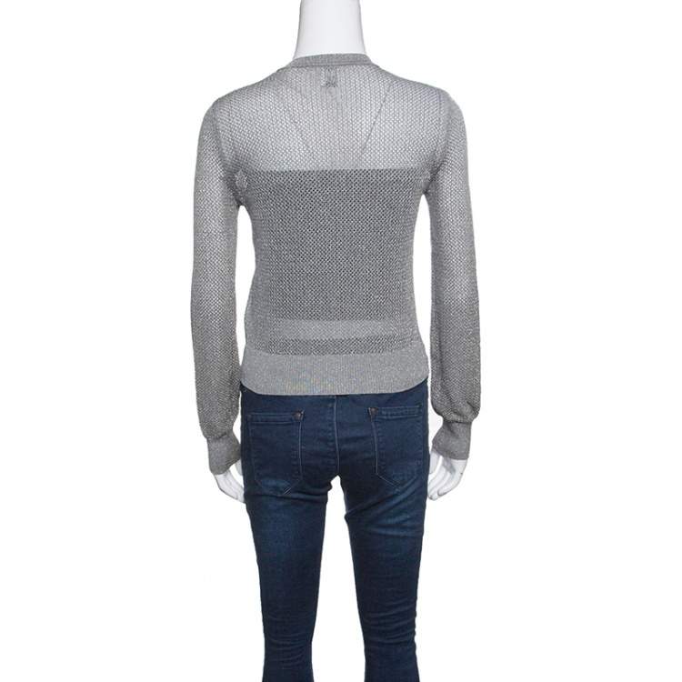 Pre Owned M Missoni Grey Perforated Lurex Knit Cropped Cardigan S