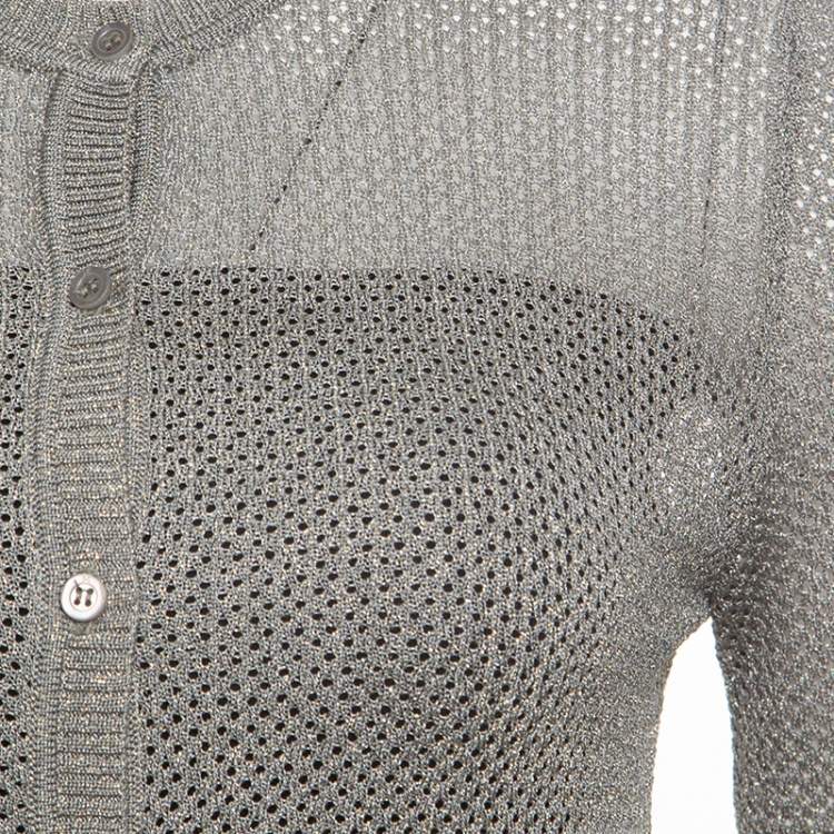 Pre Owned M Missoni Grey Perforated Lurex Knit Cropped Cardigan S