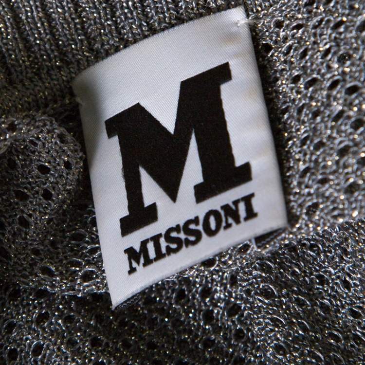 Pre Owned M Missoni Grey Perforated Lurex Knit Cropped Cardigan S