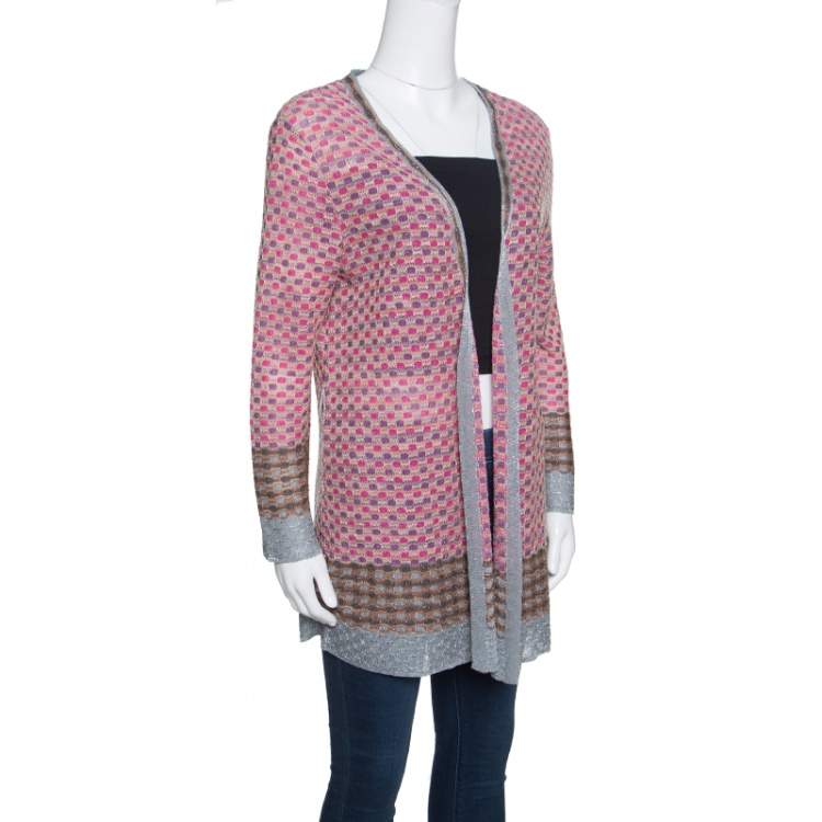 Pre Owned M Missoni Multicolor Patterned Lurex Knit Open Front Cardigan L