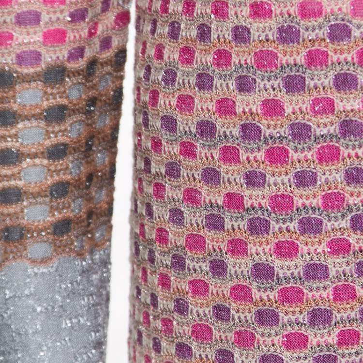 Pre Owned M Missoni Multicolor Patterned Lurex Knit Open Front Cardigan L