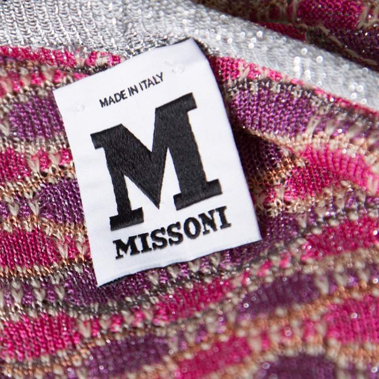Pre Owned M Missoni Multicolor Patterned Lurex Knit Open Front Cardigan L