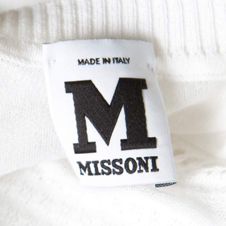 Pre Owned M Missoni White Perforated Knit Cropped Cardigan S