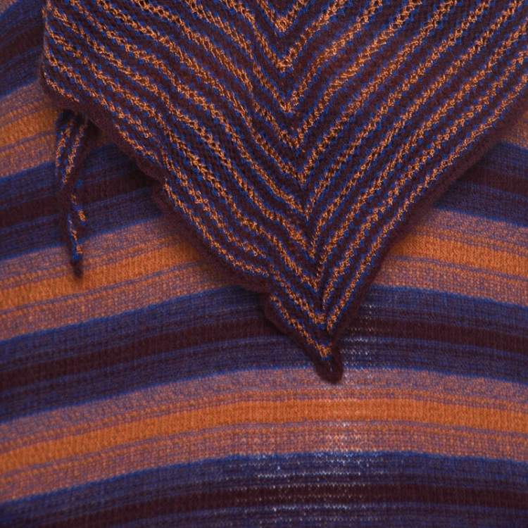 Pre Owned M Missoni Brown and Blue Striped Knit Tie Detail Racer Back Top M