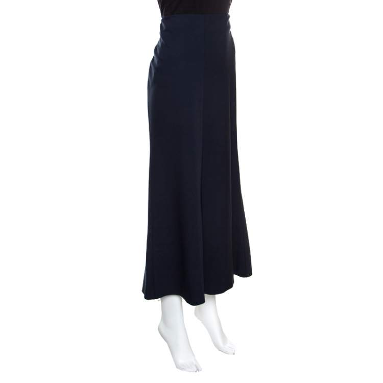 Navy blue wool blend flared midi skirt - Navy blue