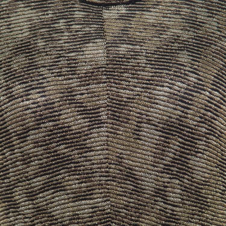 Pre Owned M Missoni Dull Gold and Black Lurex Knit Short Sleeve Midi Dress L