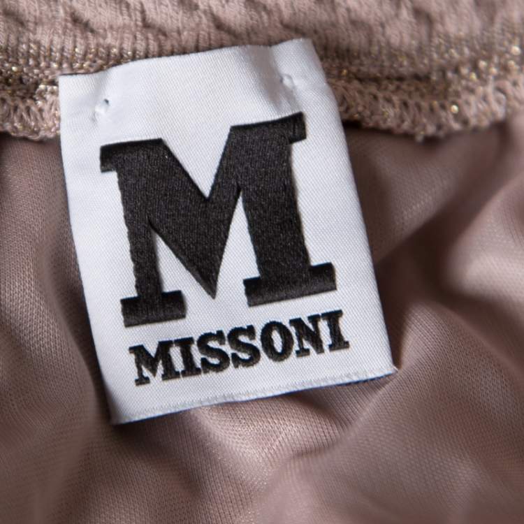 Pre Owned M Missoni Beige Lurex Patterned Knit Sleeveless Maxi Dress L