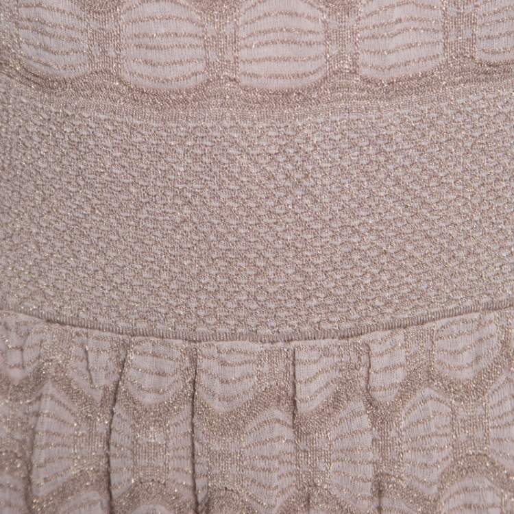 Pre Owned M Missoni Beige Lurex Patterned Knit Sleeveless Maxi Dress L