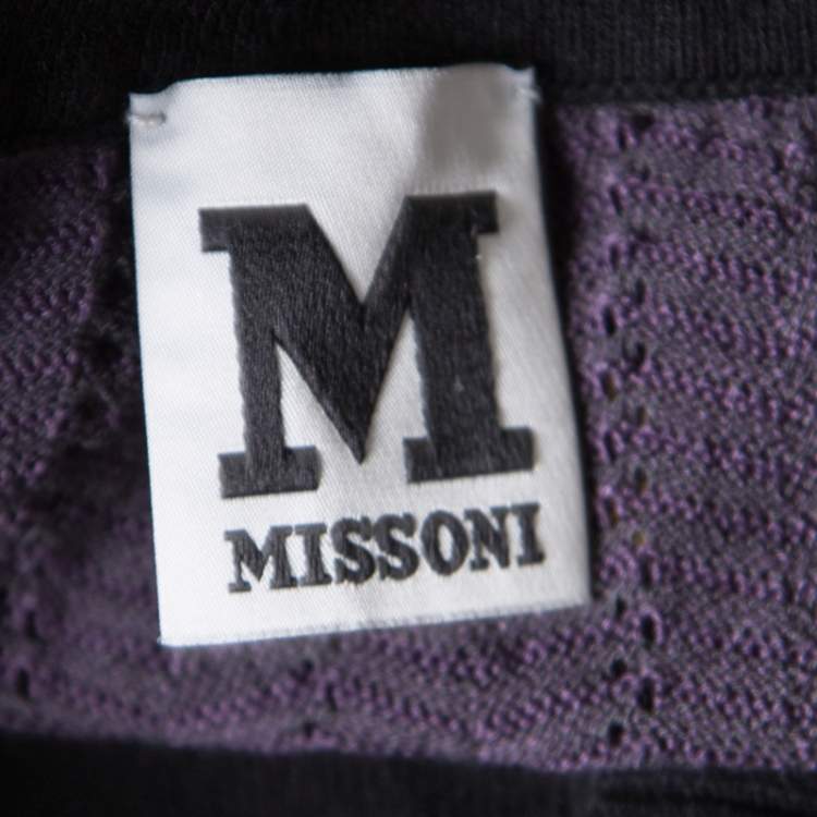 Pre Owned M Missoni Multicolor Perforated Knit Contrast Trim Detail Boat Neck Cropped Cardigan M