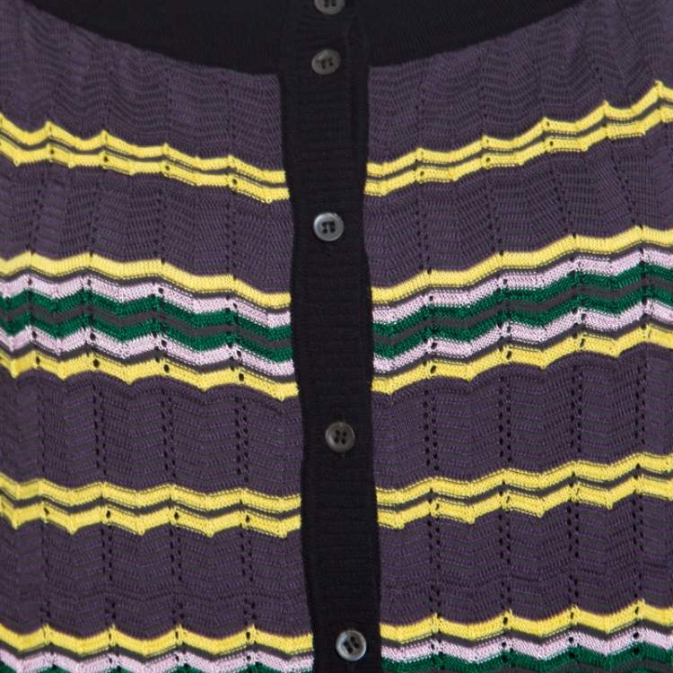 Pre Owned M Missoni Multicolor Perforated Knit Contrast Trim Detail Boat Neck Cropped Cardigan M