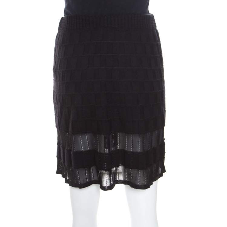 Pre Owned M Missoni Checkerboard Wool Knit Mesh Paneled A Line Skirt S