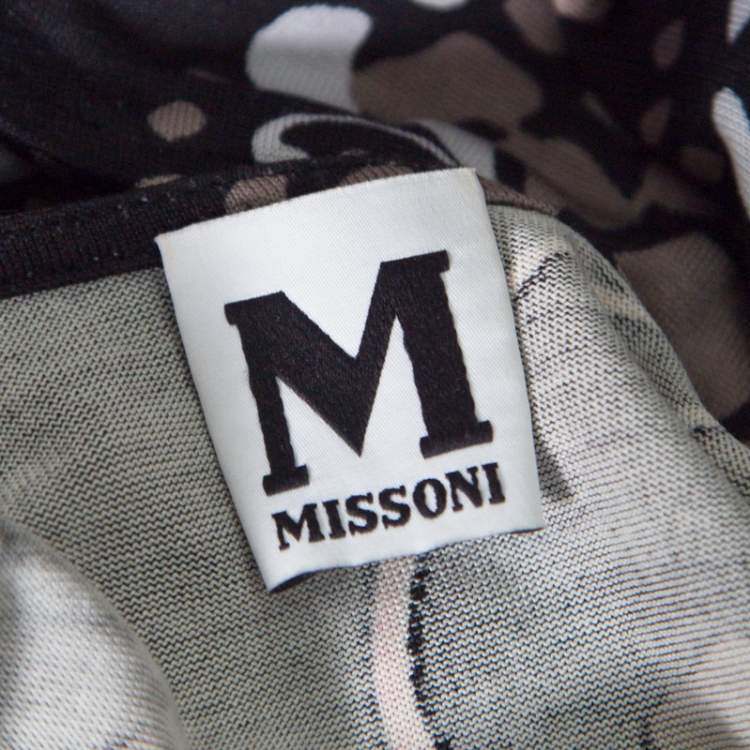 Pre Owned M Missoni Black Printed Silk Jersey Patch Pocket Detail Wrap Dress S