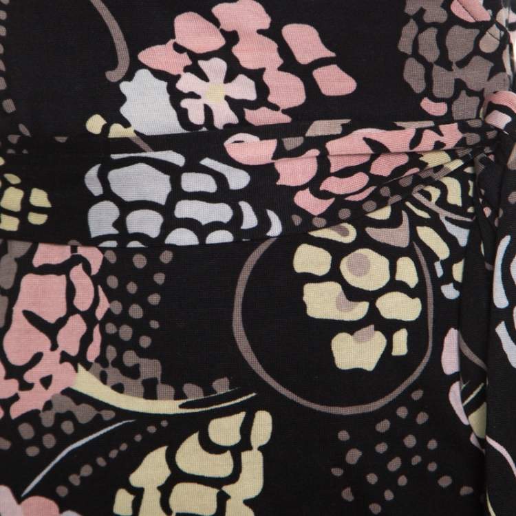 Pre Owned M Missoni Black Printed Silk Jersey Patch Pocket Detail Wrap Dress S