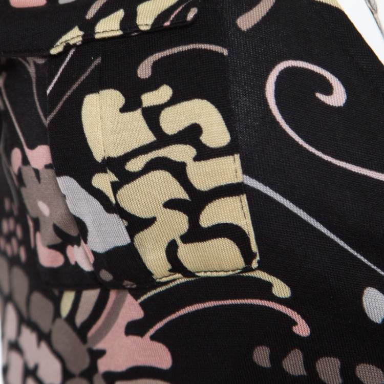 Pre Owned M Missoni Black Printed Silk Jersey Patch Pocket Detail Wrap Dress S