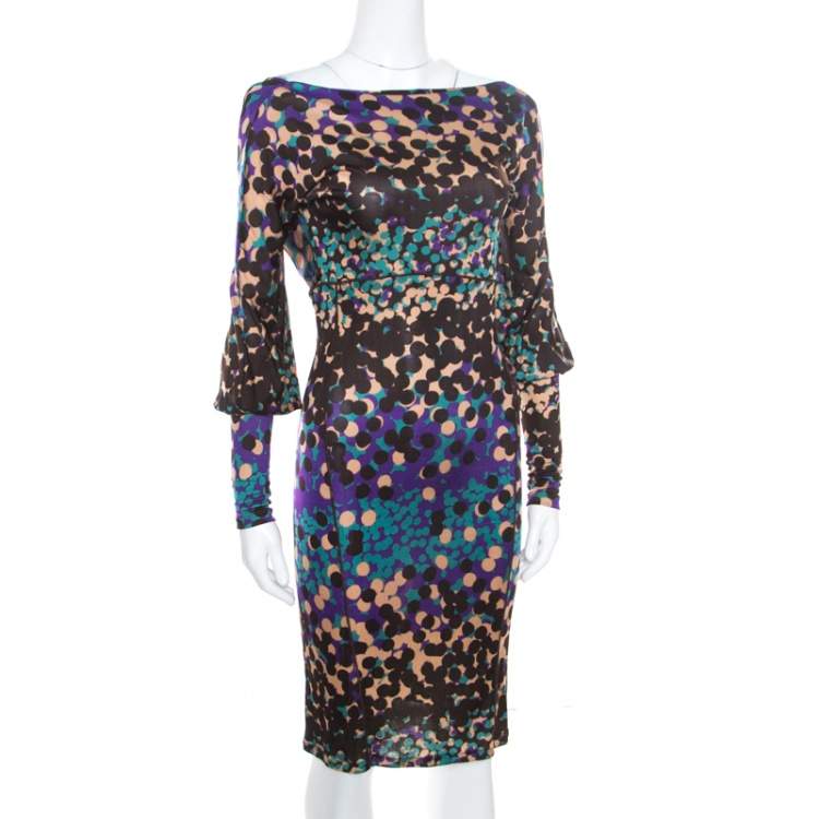 Pre Owned M Missoni Multicolor Dot Printed Stretch Knit Scoop Back Dress S
