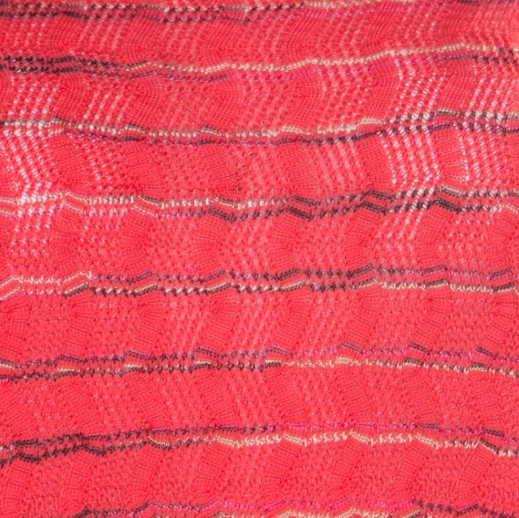 Pre Owned M Missoni Pink Perforated Patterned Knit Ribbed Trim Top L