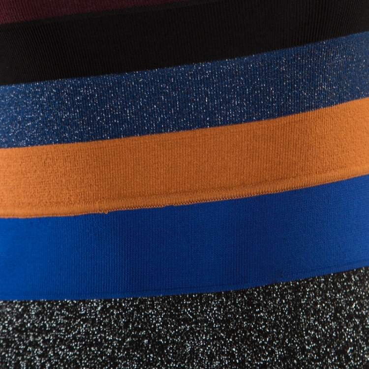 Pre Owned M Missoni Colorblock Striped Lurex Knit One Shoulder Bodycon Dress S