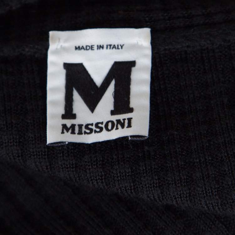 Pre Owned M Missoni Black Perforated Knit Open Front Belted Cardigan L