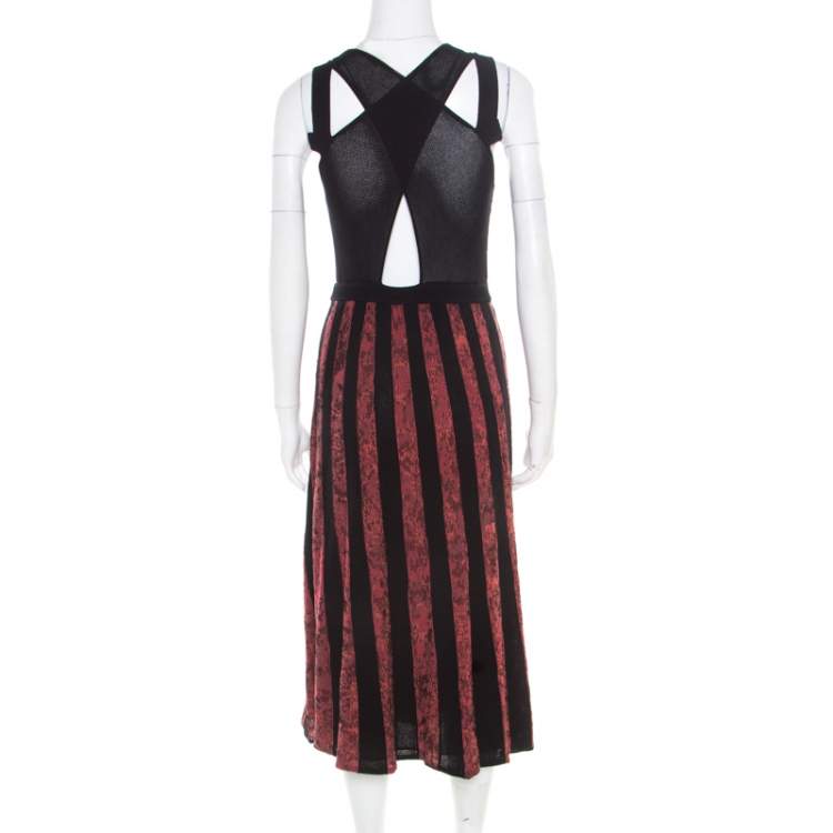 Pre Owned M Missoni Marled Bicolor Mesh Insert Cut Out Detail Striped Sleeveless Dress M