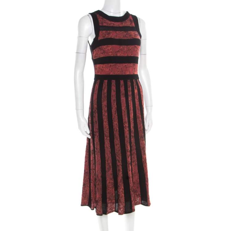 Pre Owned M Missoni Marled Bicolor Mesh Insert Cut Out Detail Striped Sleeveless Dress M
