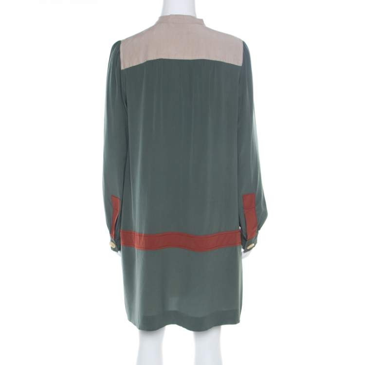 Pre Owned M Missoni Colorblock Silk Long Sleeve Paneled Shift Dress L