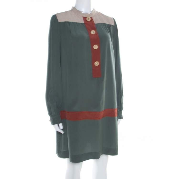 Pre Owned M Missoni Colorblock Silk Long Sleeve Paneled Shift Dress L