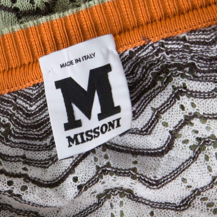 Pre Owned M Missoni Multicolor Perforated Knit Three Quarter Sleeve Buttoned Top M