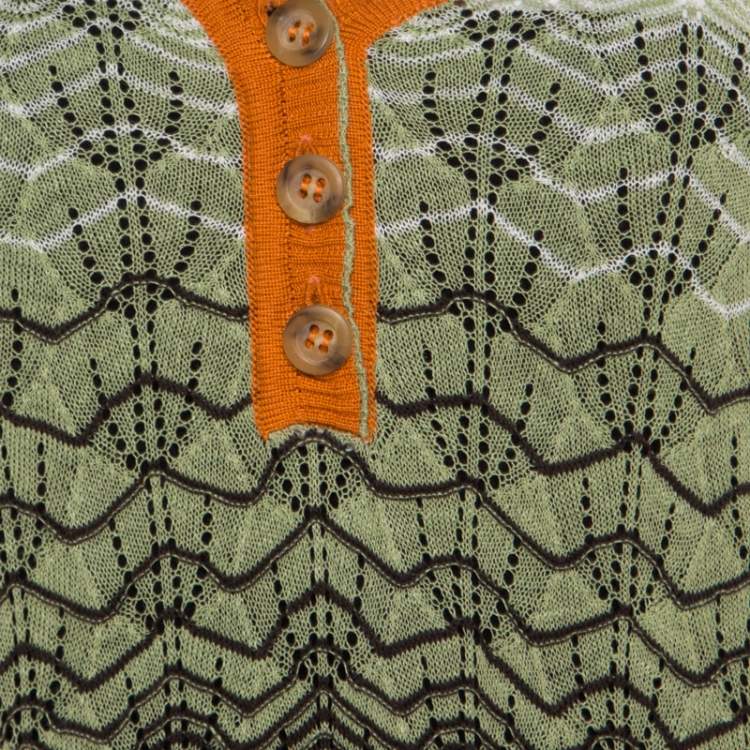 Pre Owned M Missoni Multicolor Perforated Knit Three Quarter Sleeve Buttoned Top M