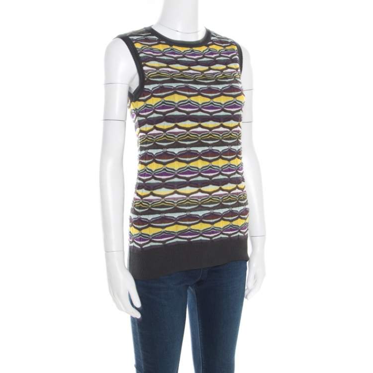Pre Owned M Missoni Multicolor Patterned Jacquard Knot Sleeveless Top S