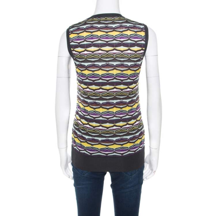 Pre Owned M Missoni Multicolor Patterned Jacquard Knot Sleeveless Top S