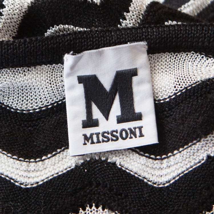 Pre Owned M Missoni Monochrome Wave Pattern Jacquard Perforated Knit Top M