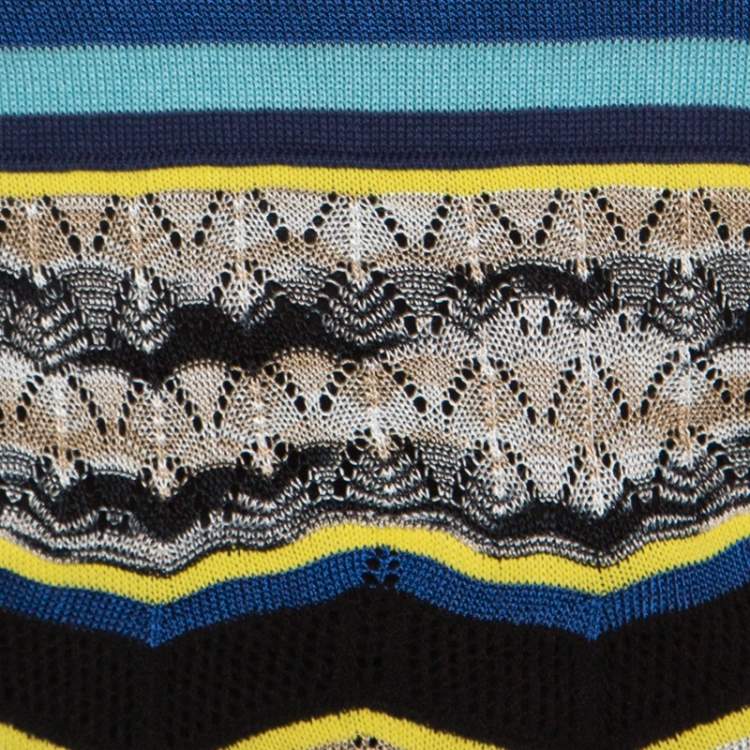 Pre Owned M Missoni Multicolor Striped Perforated Knit Side Tie Detail Sleeveless Top S