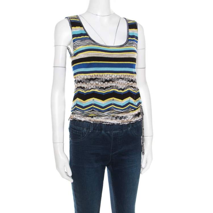 Pre Owned M Missoni Multicolor Striped Perforated Knit Side Tie Detail Sleeveless Top S