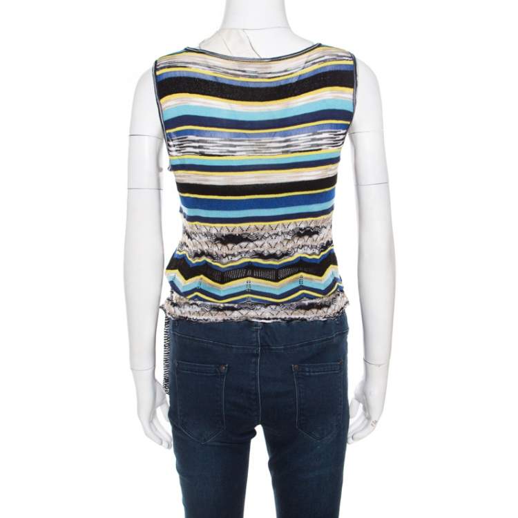 Pre Owned M Missoni Multicolor Striped Perforated Knit Side Tie Detail Sleeveless Top S