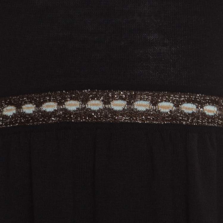 Pre Owned M Missoni Black Knit Contrast Metallic Trim Detail Sleeveless Dress S
