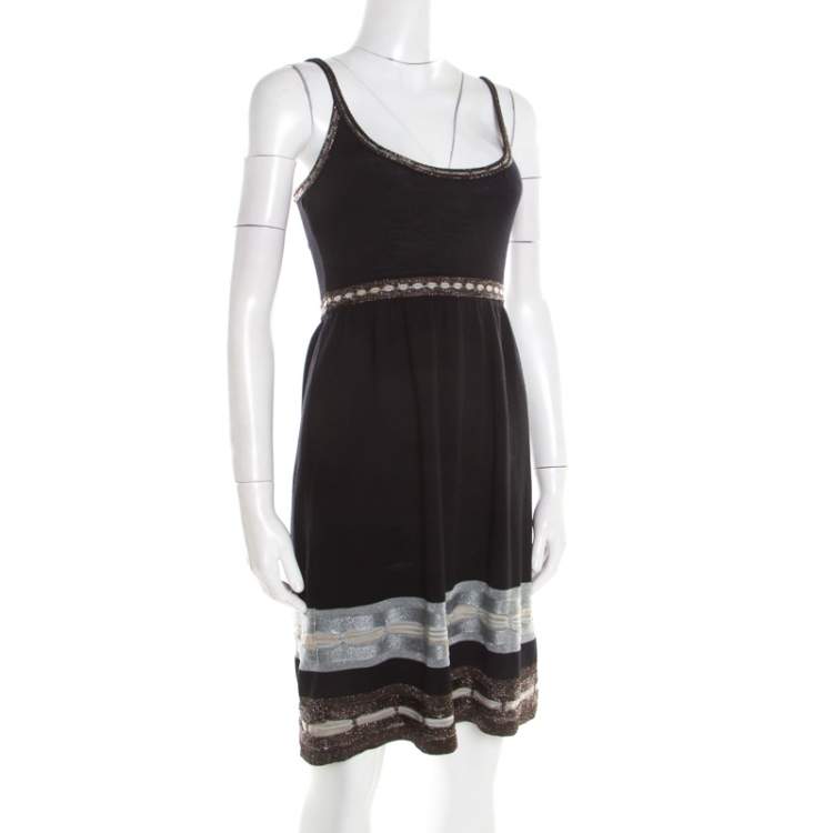 Pre Owned M Missoni Black Knit Contrast Metallic Trim Detail Sleeveless Dress S