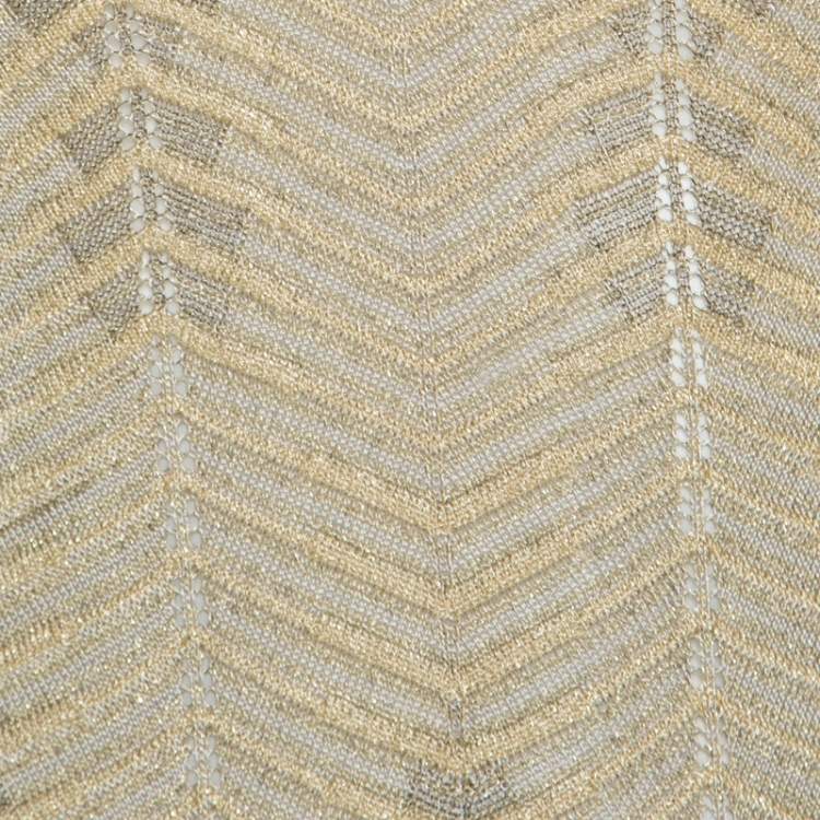 Pre Owned M Missoni Gold Zig Zag Pattern Perforated Lurex Knit Cap Sleeve Dress S