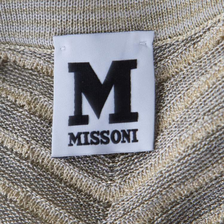 Pre Owned M Missoni Gold Zig Zag Pattern Perforated Lurex Knit Cap Sleeve Dress S