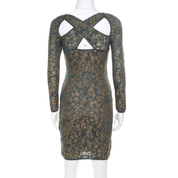Pre Owned M Missoni Blue Floral Jacquard Lurex Knit Long Sleeve Cross Back Mini Dress S