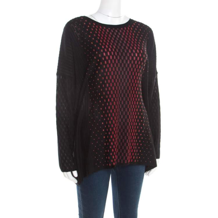 Pre Owned M Missoni Black Patterned Dobby Knit Boxy Sweater Top M