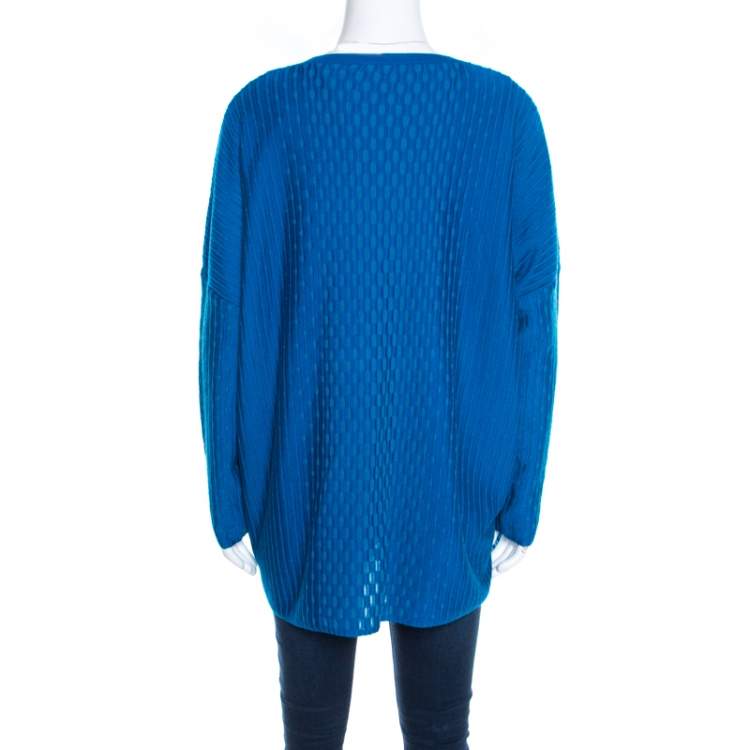 Pre Owned M Missoni Blue Jacquard Rib Knit Dash Pattern Oversized Pullover M