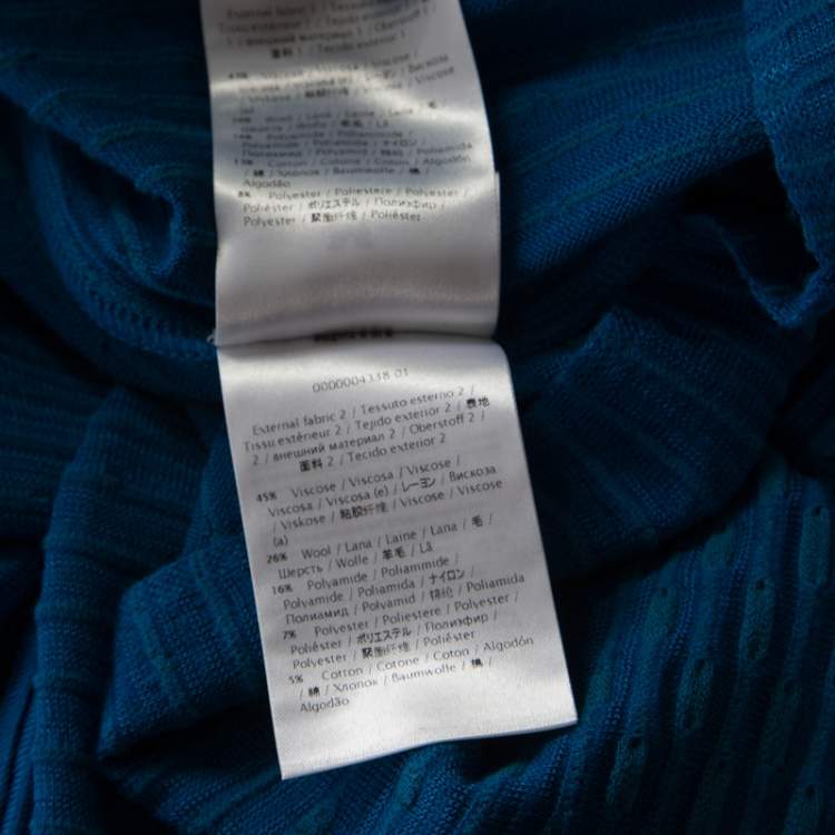 Pre Owned M Missoni Blue Jacquard Rib Knit Dash Pattern Oversized Pullover M