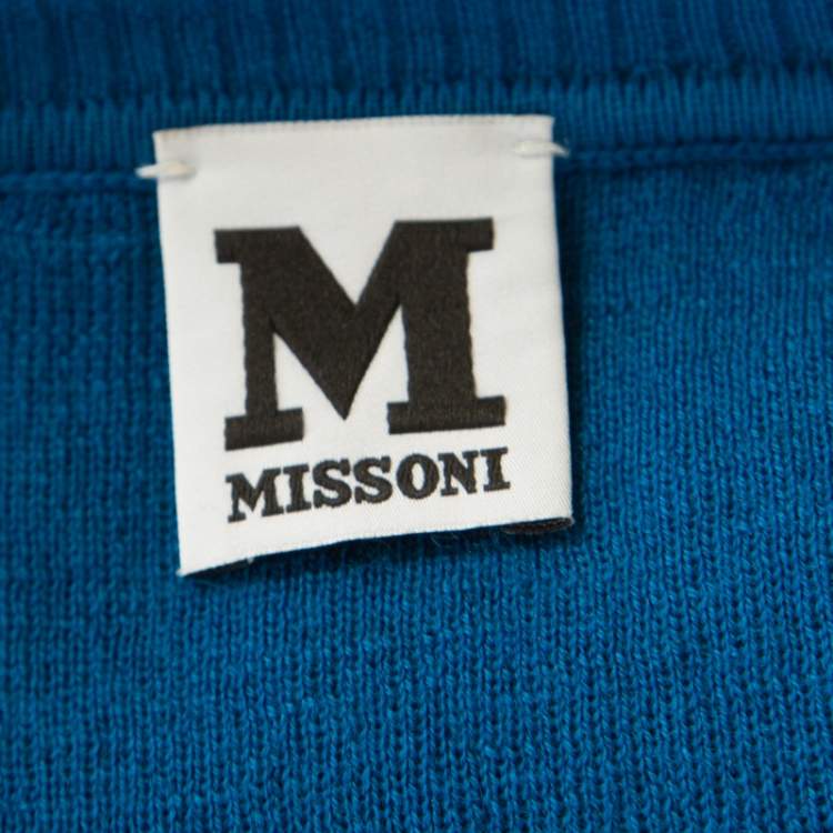 Pre Owned M Missoni Blue Jacquard Rib Knit Dash Pattern Oversized Pullover M