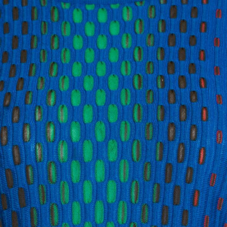 Pre Owned M Missoni Blue Jacquard Rib Knit Dash Pattern Oversized Pullover M