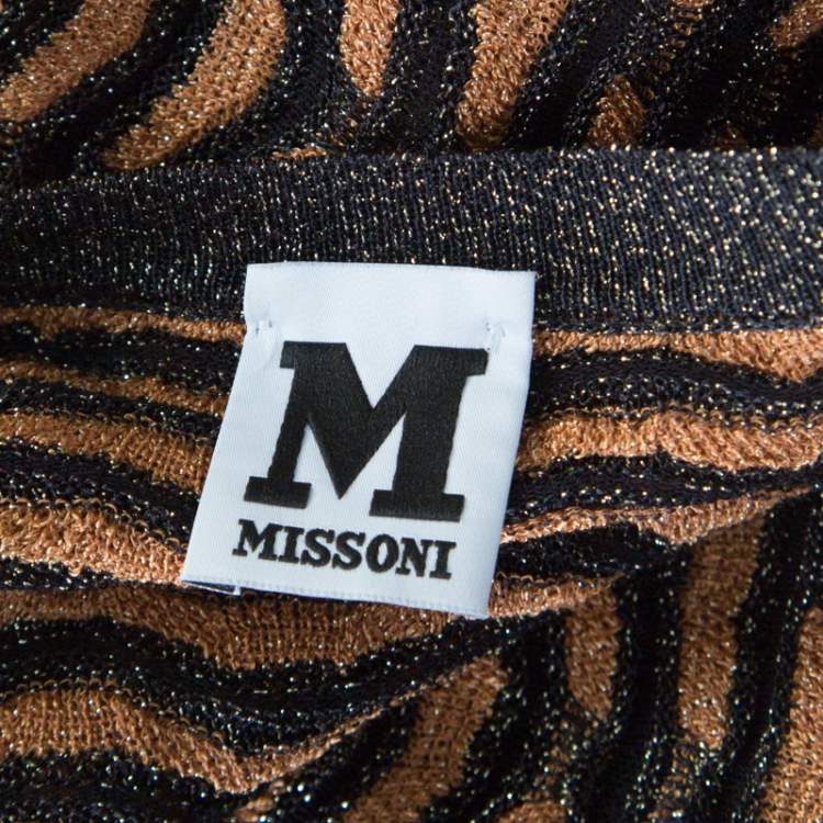 Pre Owned M Missoni Black and Gold Textured Lurex Knit A Line Dress S