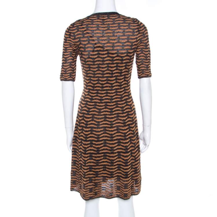 Pre Owned M Missoni Black and Gold Textured Lurex Knit A Line Dress S