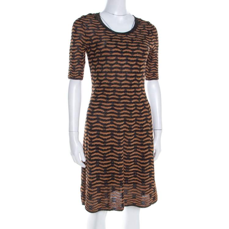 Pre Owned M Missoni Black and Gold Textured Lurex Knit A Line Dress S